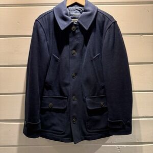 Men Lands End Wool Pea Coat Navy Blue Size M, Zip Closure, Quilted Lining, NWOT